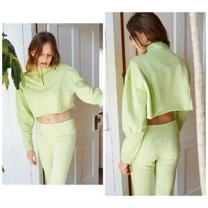Urban Outfitters Out From Under M Green Vera Quarter Zip Cropped Sweatshirt NWT
